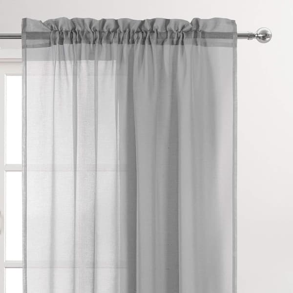 Grå tyllgardiner, halvtransparenta tyllstångsgardiner för sovrum och vardagsrum, 137 x 213 cm långa, set om 2