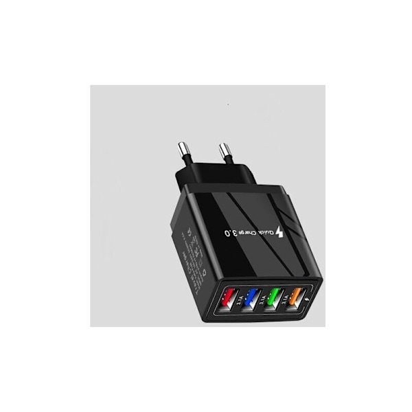 15W USB Strømskinne Oplader 4 USB Porte Væglader Strømadapter USB Opladningsstik Adapter Rejse Opladningshoved Induktionsoplader - Fuld Sort