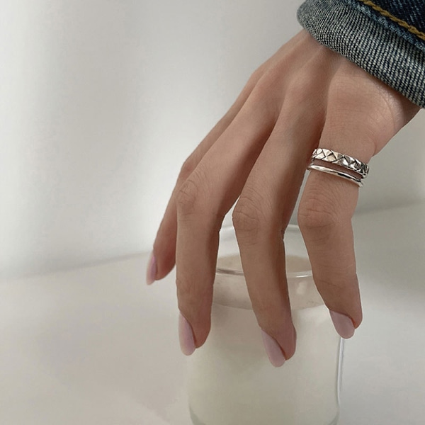Personlig ring 925 sterling sølv vridd dobbeltlags åpen ring ins trend mote personlighet enkel kald vind lett luksus halering for kvinner
