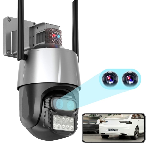 Udendørs 8MP overvågningskamera med 360° dobbeltkamera, 8x zoom autosporing, udendørs kamerasystem understøtter 2,4GHZ WiFi, 4K video, to-vejs