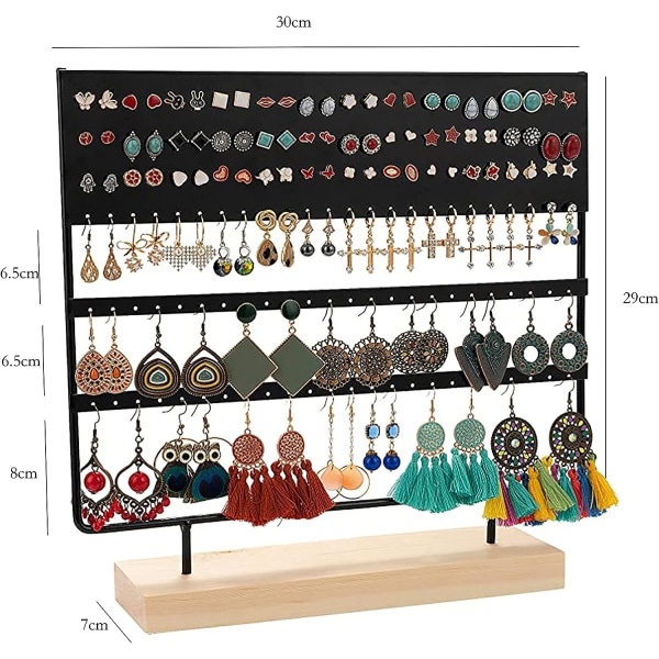 Smycken Organizer, 144 hål (svart) med träbas, hängande Ea