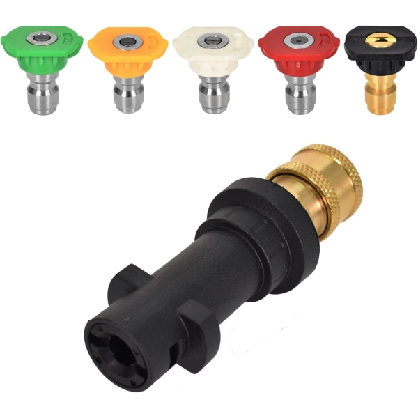 Adapter för högtryckstvätt, 1/4 snabbkoppling kompatibel med Karcher K2-K7, med 5PCS flerstegsmunstycksspetsar, tillbehörssats för högtryckstvätt