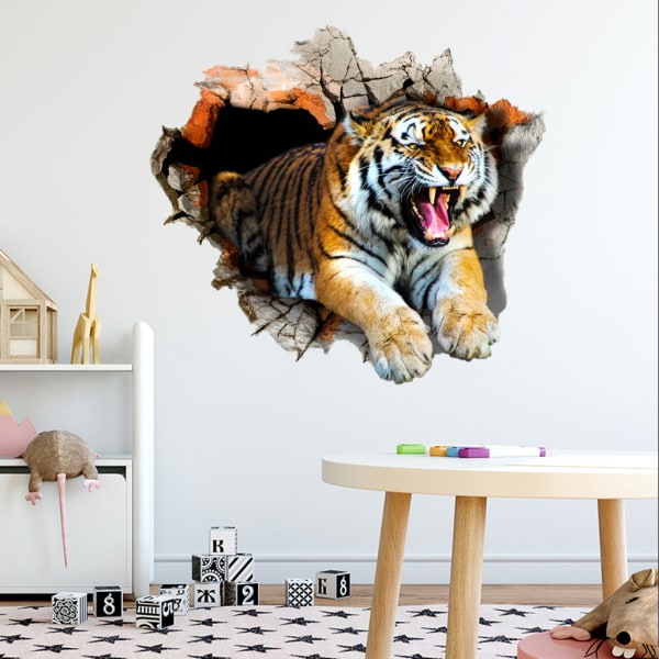 2 st väggklistermärken The Tiger 3D väggklistermärken väggdekaler för sovrum vardagsrum vägg TV
