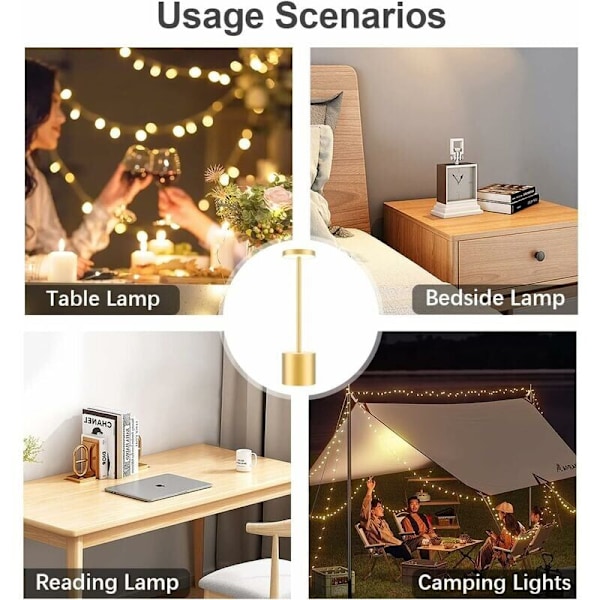 Oppladbar trådløs bordlampe, 5000mAh LED skrivebordslampe i metalldesign USB-lading, 3 fargemoduser, for nattbord, utendørs, terrasse, restaurant