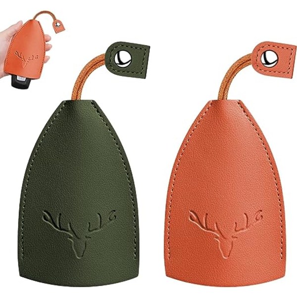 2-pack (orange + grön), bilnyckelhållare i läder, stor kapacitet W