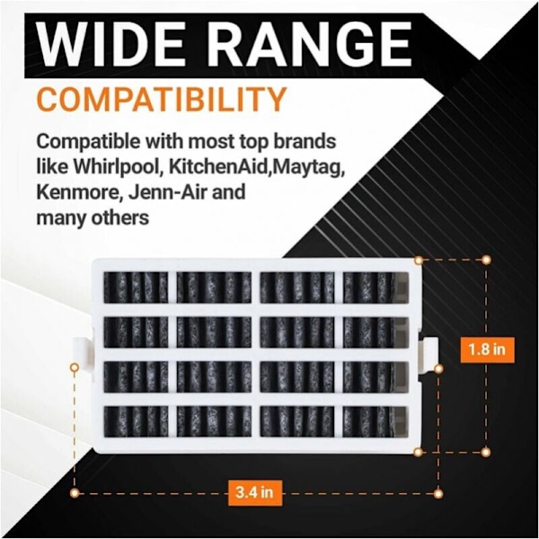 Erä 8 Deodoranttisuodatinta Whirlpool Whirlpool-W10311524 RAF1180 Freedom Filler -jääkaappiin, aktiivihiilisuodatin sovitettu Whirlpool-W10311524 RAF1180 -malliin