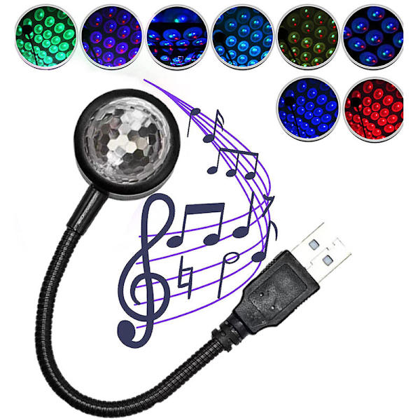 Bilens inre atmosfäriska ljus, Auto LED USB-takets atmosfäriska ljus Intelligent röststyrning med 4 färger, Plug and Play Bilens inre ljus för Cei