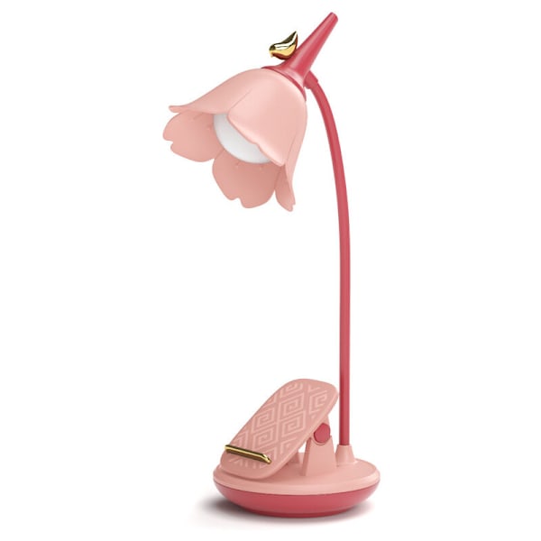 Rosa skrivebordslampe med klyper, liten oppladbar LED-skrivebordslampe, justerbar svanehals, søt skrivebordslampe med variabel intensitet for barn jenter hybel