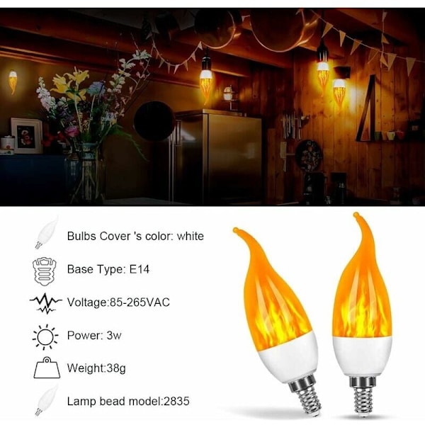 LED-ljuslampa med flamma, modell med skärande bubbla och simulerad skärande bubbla, trehastighetsläge med gult ljus E14 4 st
