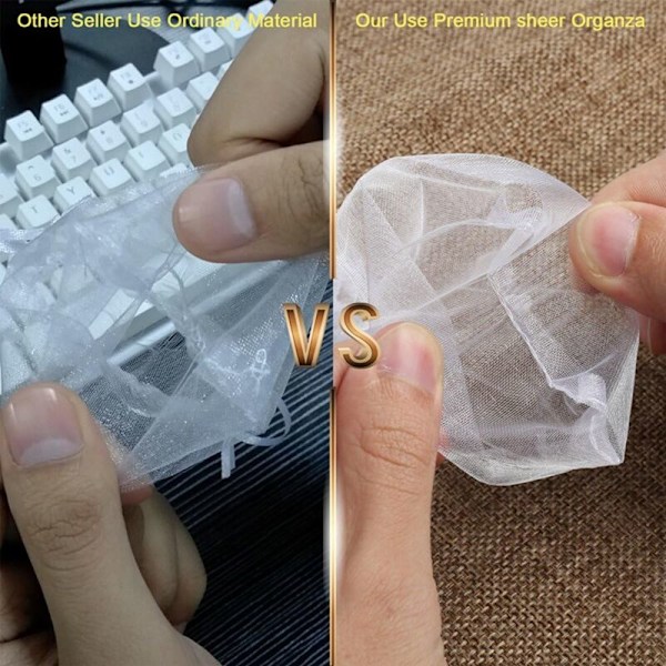 100 stk. Premium Organza Poser Hvide Bryllupsgaveposer med Snøre 4 x 4,72