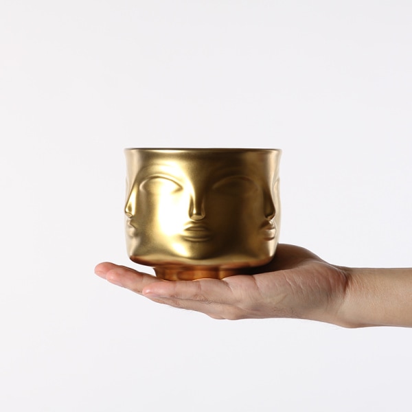 Guld Dekorativ skål i keramik med ansiktsmönster, smyckeshållare och