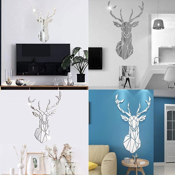 3D Hjort Spegel Väggdekal 1 Set Geometrisk Spegel Väggdekal Akryl Självhäftande Spegel Väggdekal DIY Spegeldekaler för Hemmakontor Vardagsrum B
