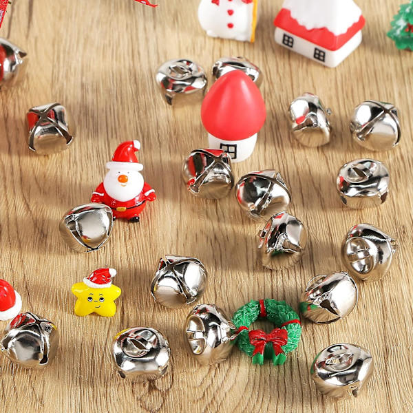 100 stk. Jingle Bells, Bulk 1 tommer håndværks klokker DIY klokker til julefestival dekoration hjem indretning, sølv