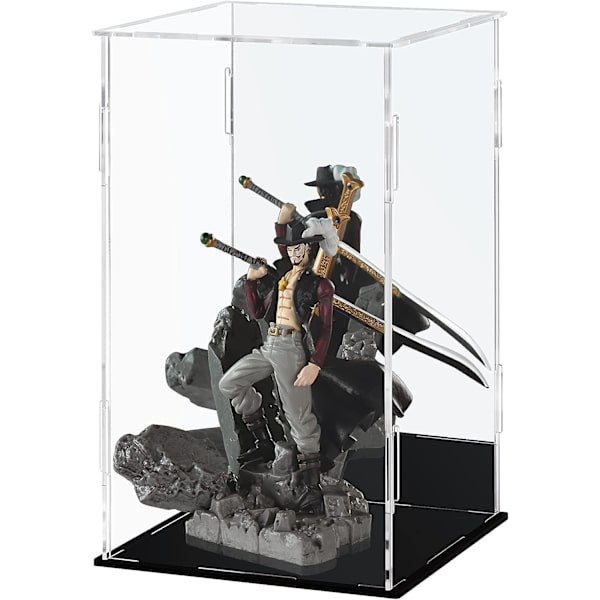 Akryl Vitrineboks Klar Akryl Bordplade Display Cube til Samleobjekter - Sort, 15x15x25cm (5.9x5.9x9.8in)