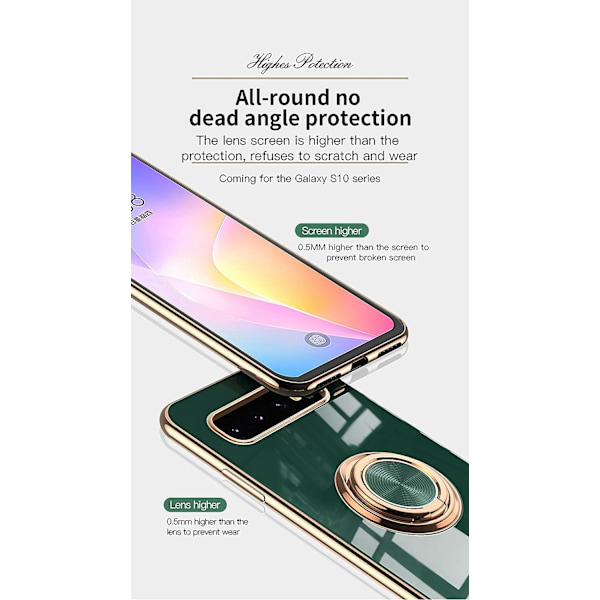 Fodral för Samsung Galaxy S10 (Grön), Snyggt fodral i silikon TPU, tunt, mjukt, färgglatt, stötsäkert fodral med ring, magnetiskt stativ för Samsu