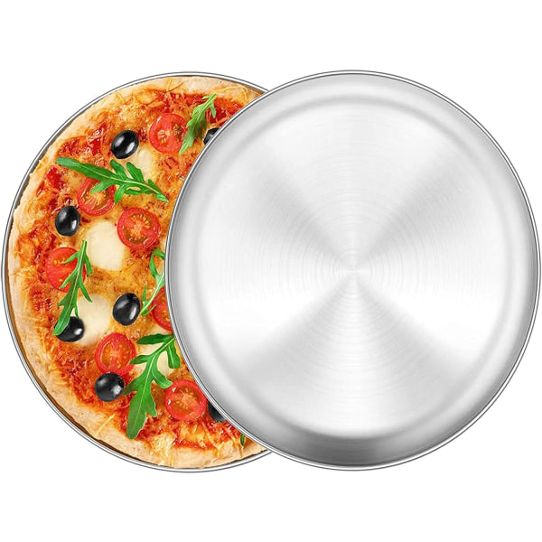 2 stk pizzaovnsbrett Runde pizzaplater i rustfritt stål 26cm non-stick pizzastekepanne