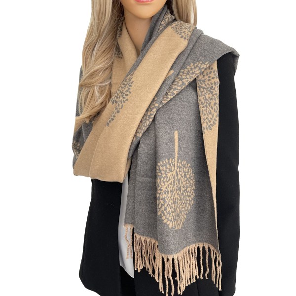 Kasjmir Livets Tre-teppe Skjerf, Reversibelt Skjerf Dame Kasjmir Sjal, Stort Skjerf, Varmt Skjerf, Livets Tre Trykt Dame Skjerf Langt Skjerf