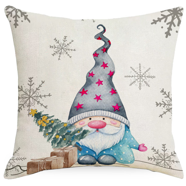 Jul Blå Tryckt Linnekuddfodral Soffa Heminredning Kuddfodral Kudde (4 stycken)