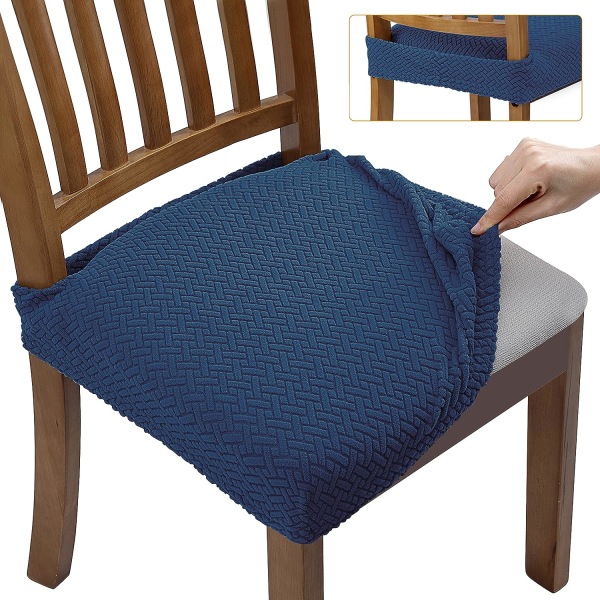 4 st Jacquard matstolsöverdrag - Marinblå, enfärgad stretchbar stolsskydd, hotellhem matstolsöverdrag