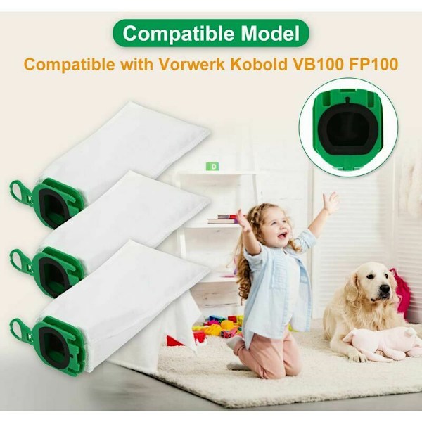 10 pölynimuripussin erä Vorwerk Kobold VB100 VB 100 FP100 FP 100 -imureille. Korkealaatuiset suodatinpussit Kobold VB100 DERRUI -suodatinpölynimurille