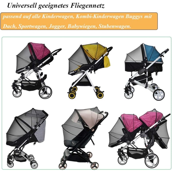 Universell barnvagnsmyggnät, myggnät för barnvagn - Fällbart myggnät för barnvagn, insektsskydd för spädbarn, tvättbart (svart)