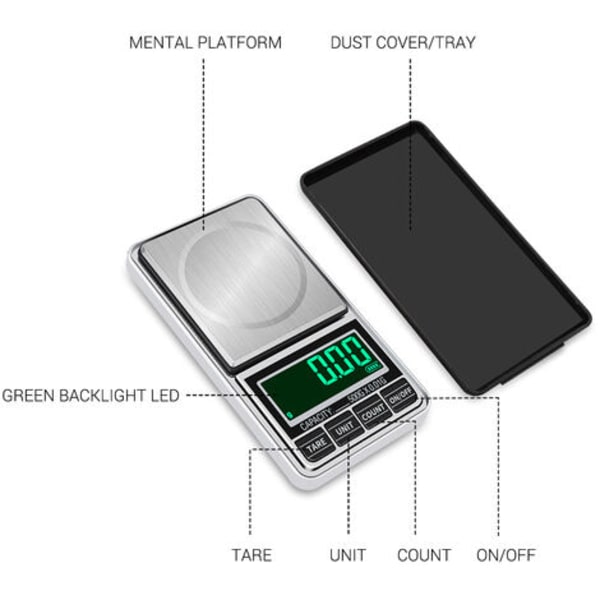 Bärbar elektronisk våg, precisionselektronisk våg, USB-kontakt, levereras utan batteri FCC/CE/ROHS-certifiering, 1kg/0.1g DH-938C