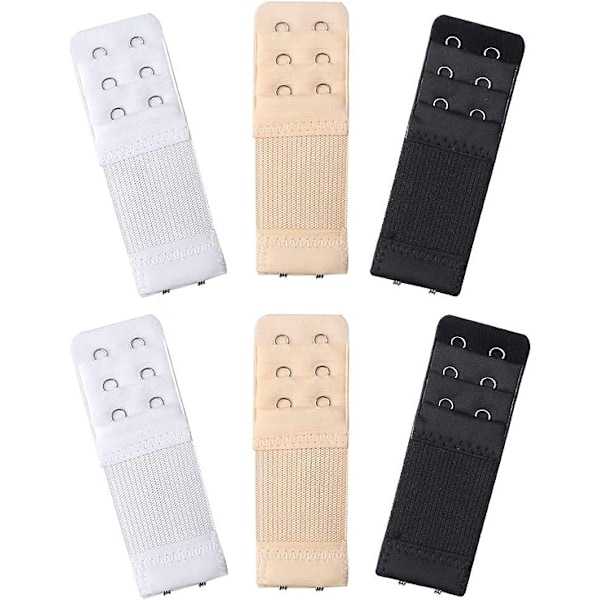 6-pack bh-förlängare med 2/3-hyska för kvinnor (vit, svart, beige)