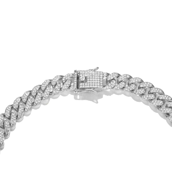 Miami Cuban-halsband för män - 18 k guld Silver Diamond Cut Rostfritt stål 13 mm Icy Hip Hop smycken