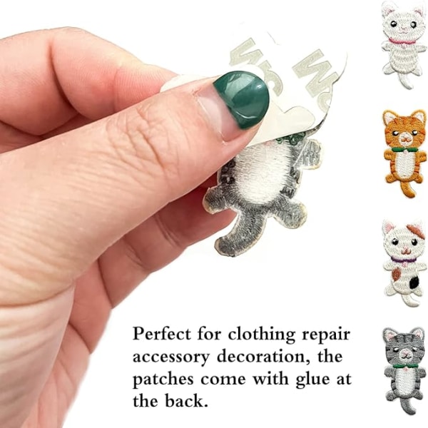 Broderede katte strygejern patch DIY tilbehør (4 stk.), forskellige katte dekorative patches, søde patch til jakker, hatte, rygsække, jeans