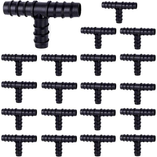 20 stk. Slangekoblinger for 16 mm vanningssystem T-stykke, 16 mm vanningsfittings T-stykker for slange, Slangekoblingssortiment Hagevanning Rør Inn