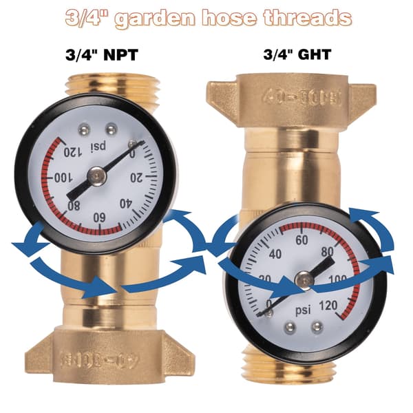 Mässing RV Vattentrycksregulator, Högflödes RV Vattenregulator med Sil och Mätare för Husbil, Resesläp, RV VVS-system