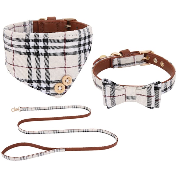 Halsbåndsæt og hundesnor med butterfly m. justerbar hunde bandana, klassisk ternet mønster