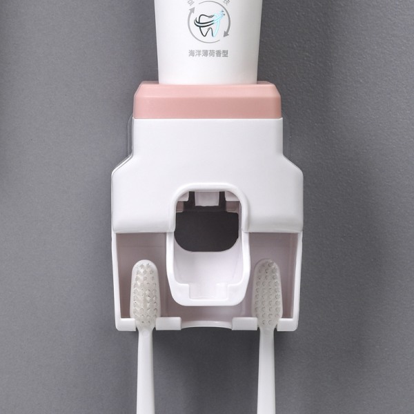 Rose tannkrem dispenser og tannbørsteholder, veggmontert automatisk tannkrempresser