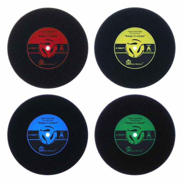 4 st vinyl-skivunderlägg set ölbricka retro kopp drycksplacering