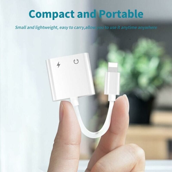 4-i-1 hodetelefonadapter for iPhone, [Apple MFI-sertifisert] iPhone-distributør med to Lightning-musikkporter, lading, samtale, kontroll av ledningskonverter C