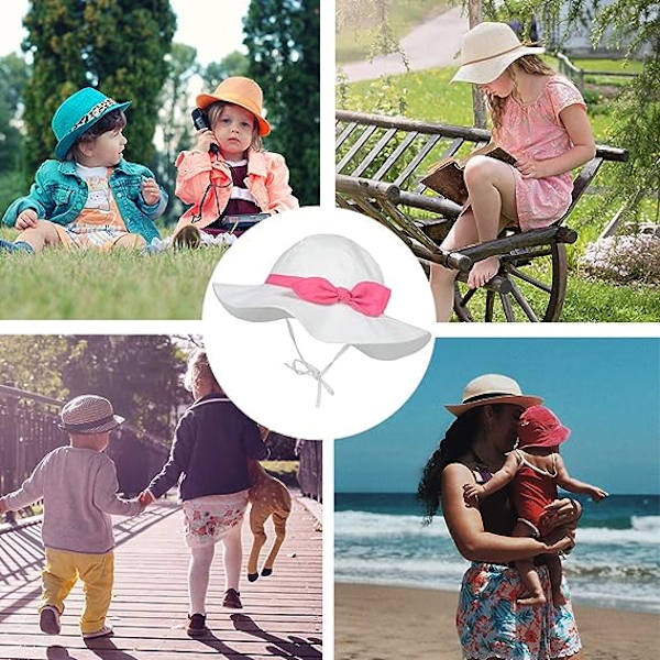 Hvid+Rose Sommer Solhat til Drenge og Piger - 0-6 År Solbeskyttelse Anti-UV Strand Ferie Rejse Foldbar Spand Hat Åndbar Komfortabel Hat