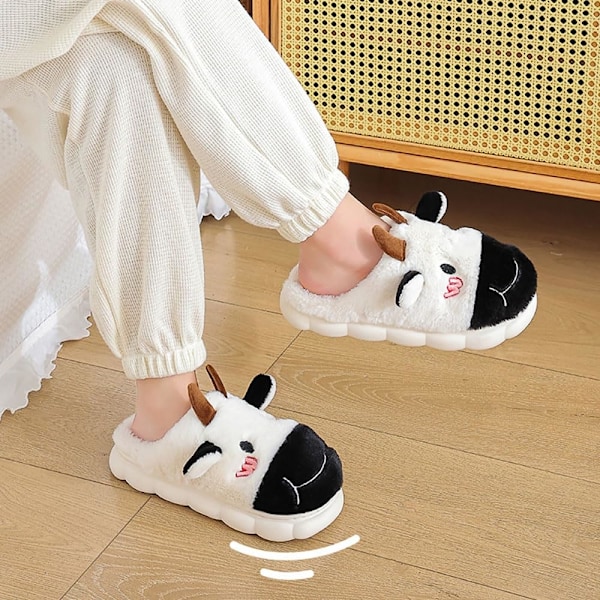 Söta koslippers, halkfria hushållstofflor, bekväma och varma tofflor, kawaii-tofflor, vita/svarta mjuka bottenskor för barn