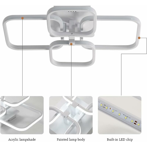 LED-taklampe, moderne taklampe 52W 4680LM, 6000K kald hvit taklampe, for stue, kjøkken, kjøkken, soverom
