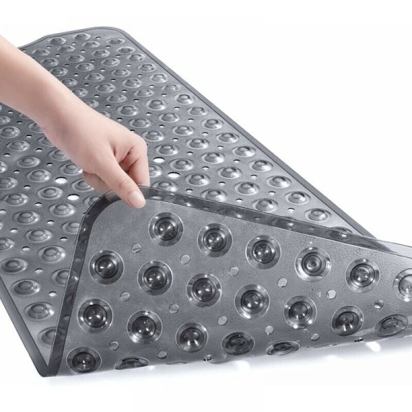 40x100cm (grå) Extra lång badrumsmatta med solida sugkoppar halkfri badrumsmatta PVC-utrustning duschmatta för tvättbart badrum antimikrobiell maskin