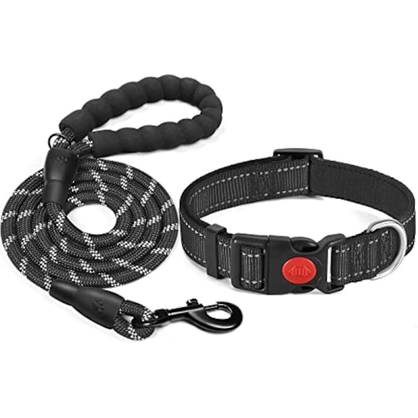 Halsband för reflekterande hund vadderat med flexibelt och ventilerande neopren, justerbart i nylon för små, medelstora och stora hundar (svart + blå)