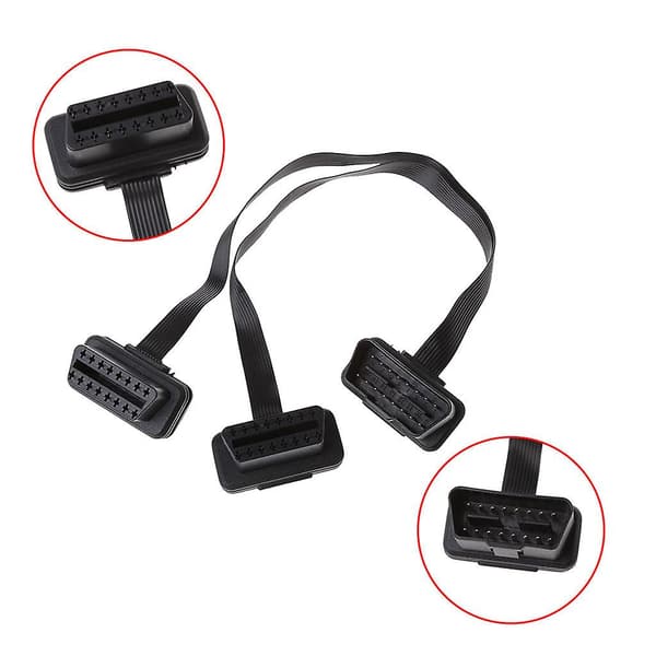 16 Pin Obd2 Han-til-Dual Hun-splitter Flad Slim Y-stikforlængerkabel
