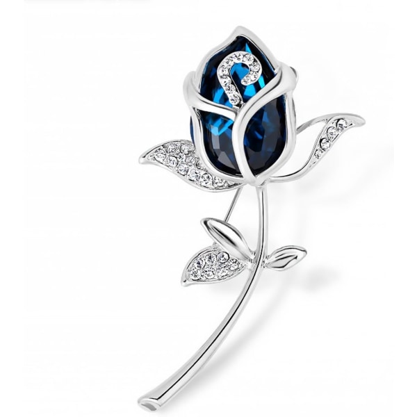 Damebroche i form af en rose med krystaller og blå sten