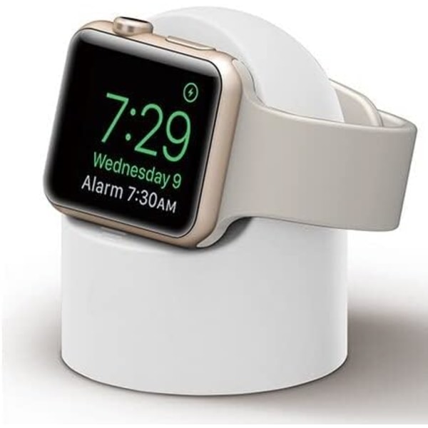 Opladerstativ silikone bundbeslag er velegnet til Apple Watch serie SE/6/5/4/3/2/1 (44/42/40/45 mm), understøtter natbordstilstand (adapter medfølger ikke