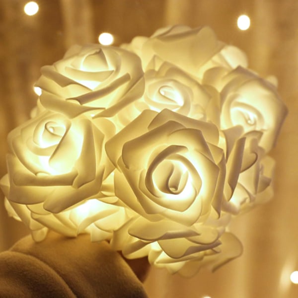 Hvite LED Rose Blomster Lyslenker Blomsterfe Lyslenker 30 LED Lyslenker for Romantisk Dekorasjon Feriefest Bryllup Valentinsdag