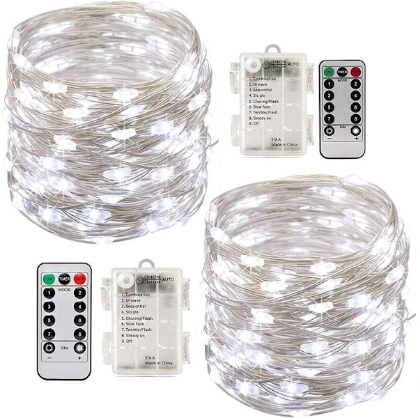 2 x 10 m batteridrivna LED-ljusslingor 100 LED-lampor Timerfunktion med fjärrkontroll IP65 Vattentät Inomhus- och utomhusdekoration för jul Vi