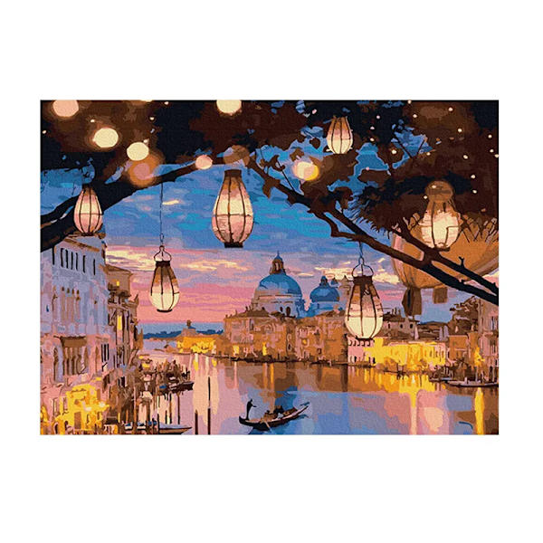 DIY Tryckt Diamantmålning Vid Skymning Natten Venedig Landskap Canvas Väggkonst Present Hantverk 12X16inch