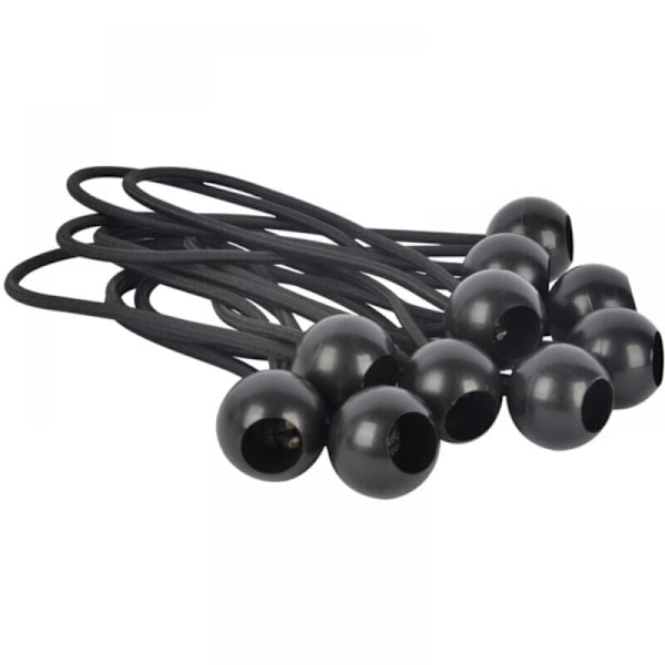Set med 10 snabbfästen för presenning, svart, rund resår med 4mm plastkula för utomhusbruk