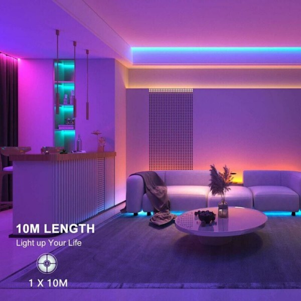 10m LED-slinga (1 x 10m), Flerfärgad LED LED LED LED-remsa, med 44-knappars App, synkronisera med musik, för dekoration, bar, bröllop, fest