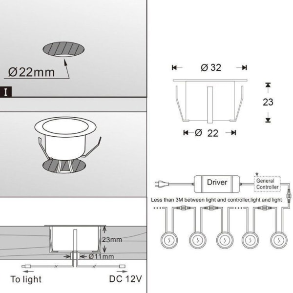 Varmt hvidt - Pakke med 10 mini LED indbyggede spotlights udendørs, IP67 vandtæt, 4500K dagslys hvid, 0,6W DC12V gulvlampe til sti terrasse træ Po