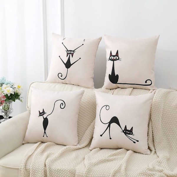 Set med 4 st kuddfodral, 45 x 45 cm, bohemisk stil, dekorativa, för soffa, kontor, bil, sovrum, inredning (kattlinne)